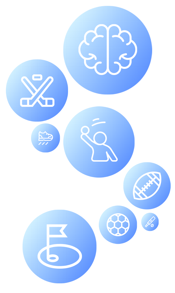 Sports Phycologist icons highlighting, hockey, running, athletics, rugby, football, golf and cricket
